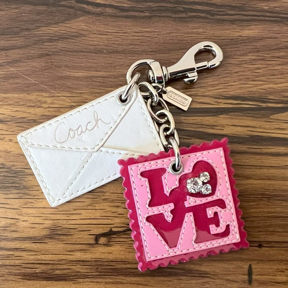 COACH Love Letter & Stamp w/rhinestone Pave Jewel Keyring Charm 92838 keyfob